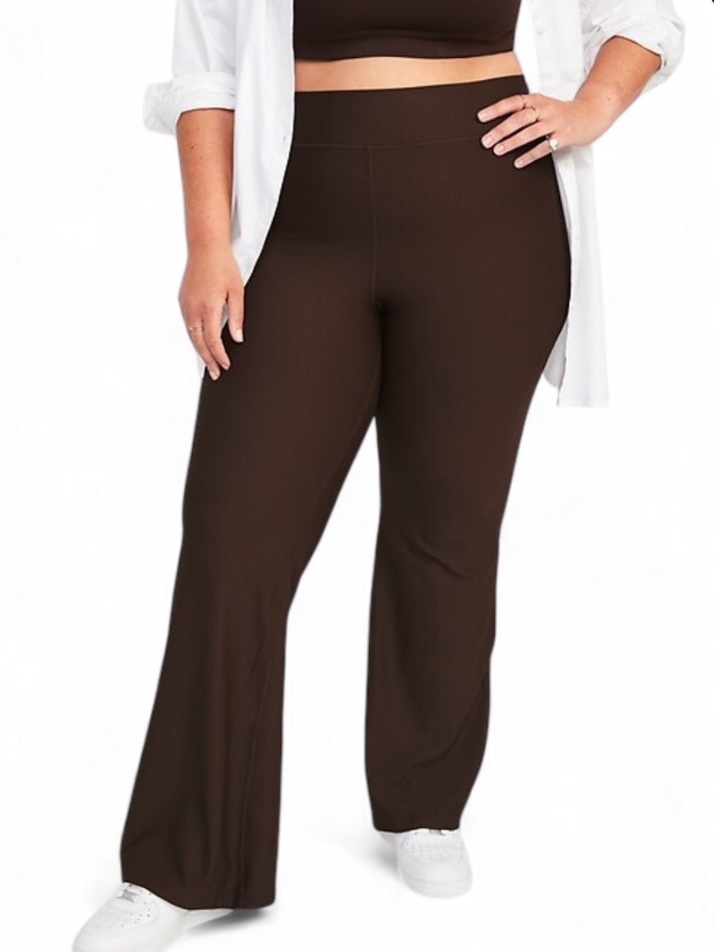 Old Navy High Rise Powersoft Flare Yoga Pant Ribbed Chocolate Brown Athleisure